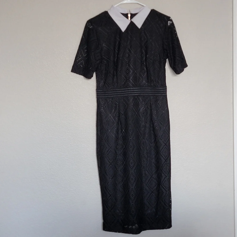 NY& C Black Midi Dress White Collar Medium - Picture 10 of 10